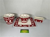 222 Fifth Tivoli Red Bowls and Serving Plate