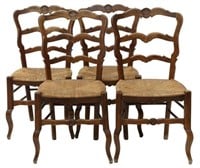 (4) FRENCH PROVINCIAL OAK RUSH-SEAT SIDE CHAIRS
