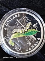 2014 $3 Fine Silver Coin Caterpillar & Chrysalis