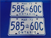 License Plates March 73 Matched Pair Ontario