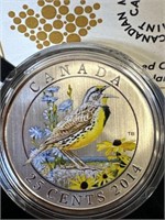 2014 25 cent Coloured Eastern Meadowlark coin