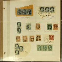 US Stamps on page, includes Rockwell Cancellations