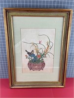 BIRD STILL LIFE IN CARVED FRAME