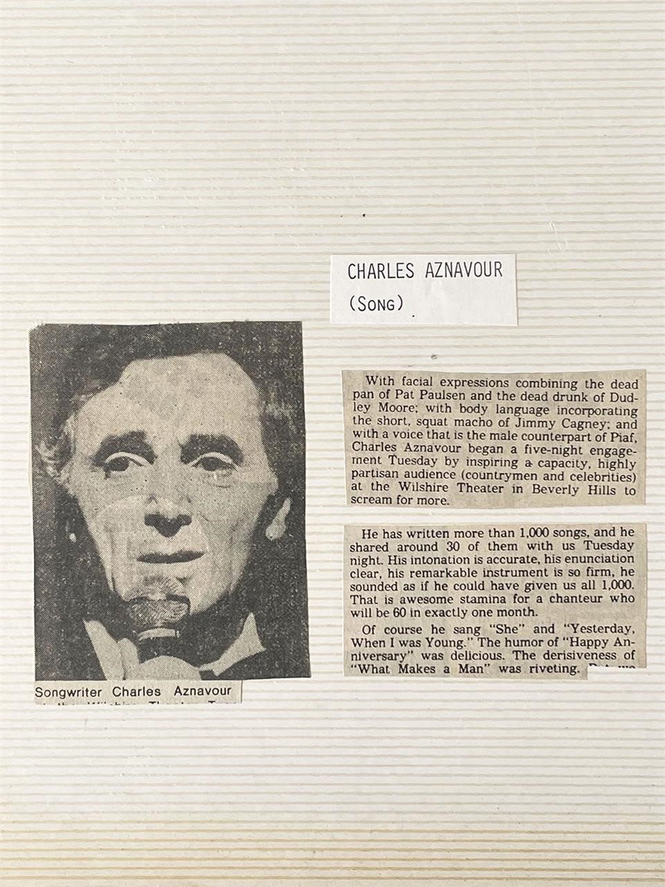 Songwriter Charles Aznavour newspaper cut