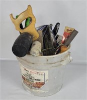 Bucket Of Tools - Saws, Files, Mallets Etc.