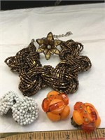 Bead Bracelet Vintage Germany Orange Plastic &