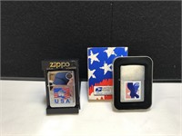 2 Zippo Lighters - USA Eagle on The Flag