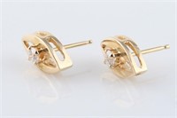 Pair of 14k Yellow Gold and Diamond Earrings