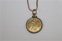 1886 5 Dollar Gold Coin with 14k Gold Chain