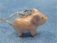 Sterling Silver Chain W/Ceramic Pig Pendant