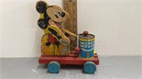 VINTAGE MICKEY MOUSE DRUMMER WOOD PULL TOY