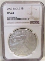 2007 SILVER EAGLE NGC MS69