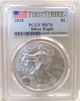 2018 SILVER EAGLE FIRST STRIKE PCGS MS70