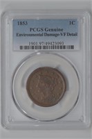 1853 Large Cent PCGS VF Details