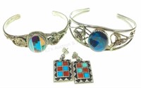 Navajo Sterling Silver Cuff Bracelets & Earrings