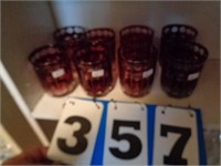 8 BOHEMIAN GLASS GLASSES--RED CUT / CLEAR