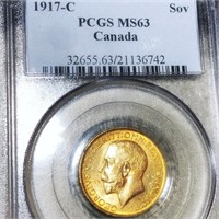 1917-C Canadian Gold Sovereign PCGS - MS63