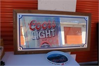 Coors Light mirror sign and beer tray