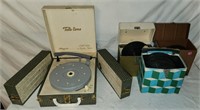 Tele-Tone Record Player w/ (3) Tins Full of 45's