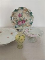 Painted Vase and Assorted Vintage Dishes