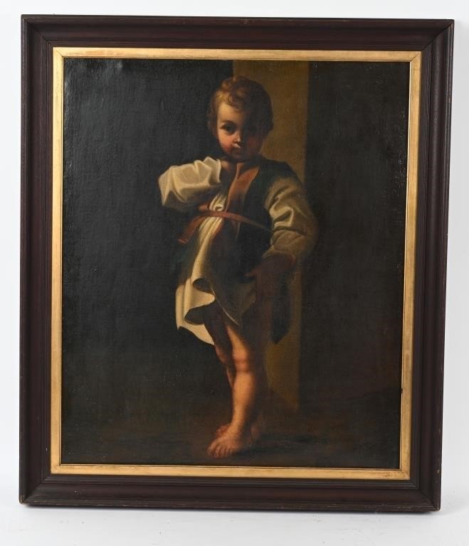 ANTIQUE OIL PAINTING CHILD IN SHADOWS