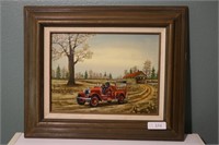 C. Carson Oil on Canvas Silk Screen of Fire Truck