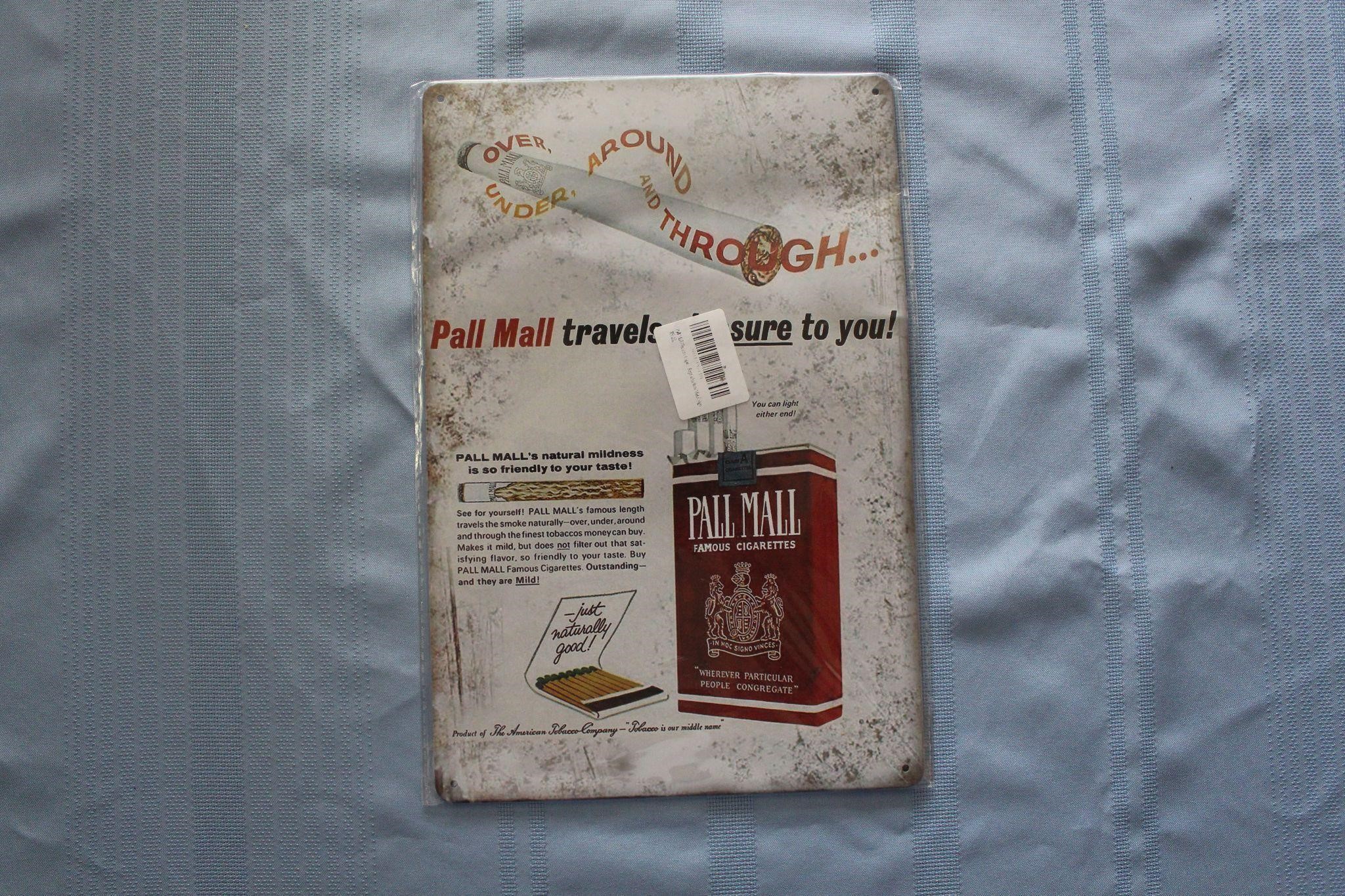 Retro Tin Sign: Pall Mall Famous Cigarettes