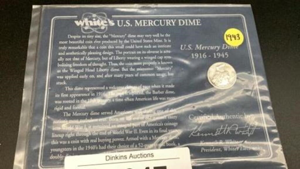 1943 white US mercury dime