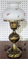 (L) Milk Glass Shade Brass Tone Table Lamp. 17in