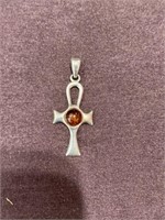 Sterling silver Amber Cross pendant