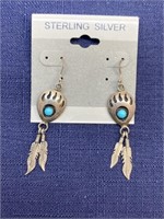 Turquoise and feather sterling silver earrings