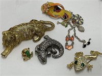 Five Metal Costume Jewelry Broaches - 4 Animals