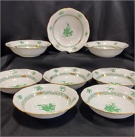 Herend Chinese Bouquet Green, Oatmeal Bowls (8),
