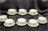 Herend Chinese Bouquet Green, Tea Cups (8) and Sau