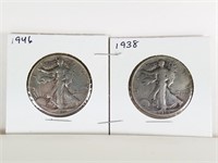 1946, 38 WALKING LIBERTY HALF DOLLAR SILVER COIN