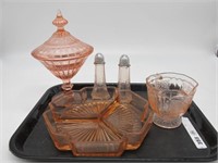 LOT OF 5 PINK DEPRESSION GLASS PIECES