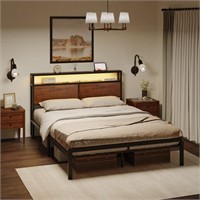 HAUSOURCE Full Bed Frame with Storage Headboard