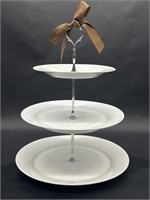 3-Tier White Handled Serving Tray