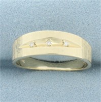 Mens Brushed Finish 3 Stone Diamond Wedding Band R