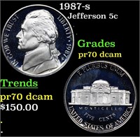 Proof 1987-s Jefferson Nickel 5c Graded pr70 dcam