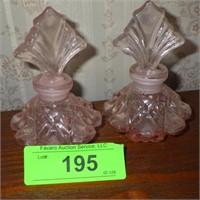 2 PINK PERFUME BOTTLES W/ STOPPERS