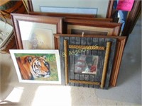 Assortment of framed art including numerous barn