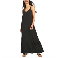 Hurley Women's LG Ruffle Hem Maxi Dress, Black