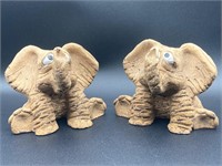 Pair Of Clay Jungle Elephant Figures