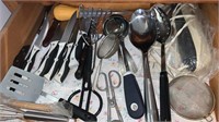 Drawer of Kitchen Utensils, Knives, Spoons, etc