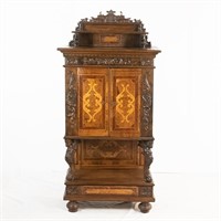 Carved Inlaid Wood 2-Door English Cabinet