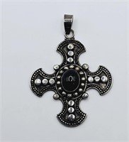 Sterling Silver Black Onyx Cross Pendant