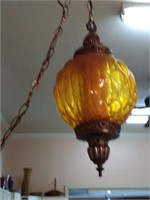 AWESOME RETRO MCM HARVEST GOLD GLASS SWAG LAMP