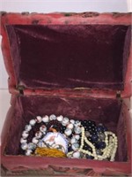 BOX w VINTAGE NECKLACES INC. CHINESE EXPORT, ETC.