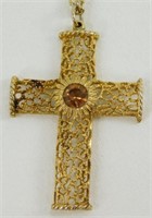 Vintage Cross Rhinestone Gold Tone Pendant